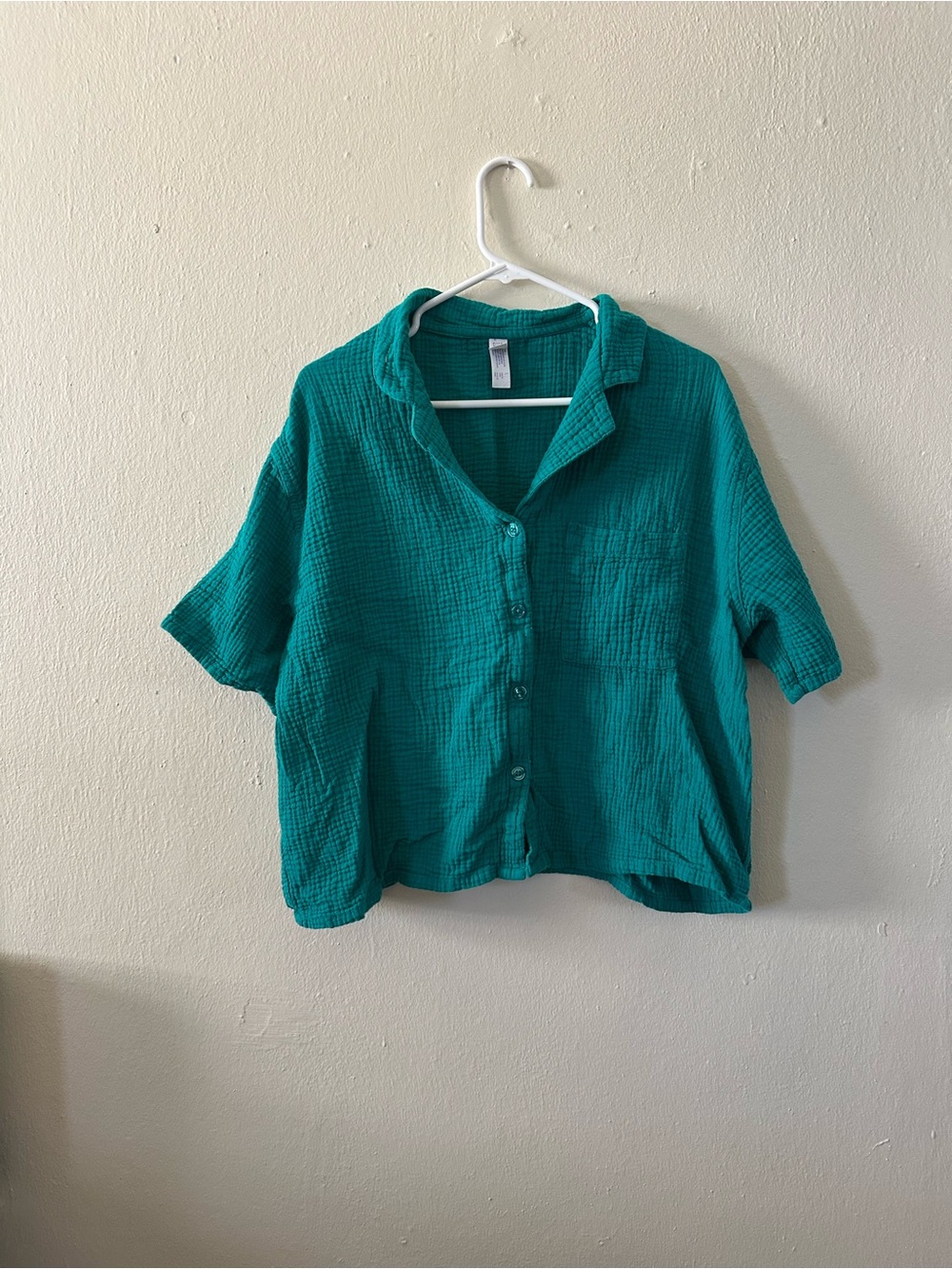 Women’s Short-Sleeve Button Front Top in Teal